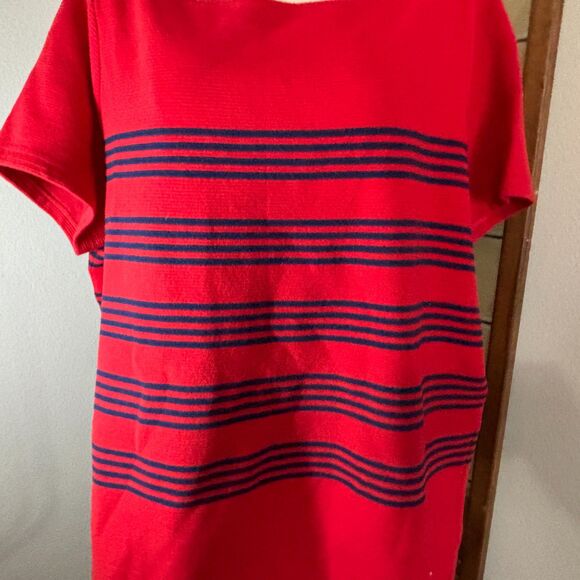 Lauren Ralph Lauren Red Navy Blue Stripe Cotton Ottoman Stitched Blouse Size 2X - Picture 7 of 9